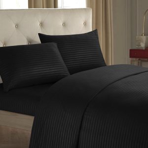 jet black bedsheet and pillows