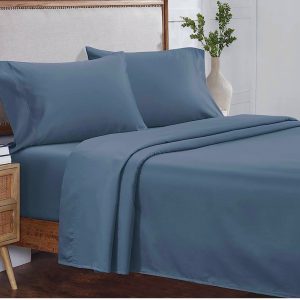solid ocean blue bedsheets and pillows